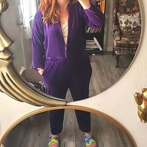 Vintage Essential Elements velour jumpsuit purple collar pockets 💜 B2